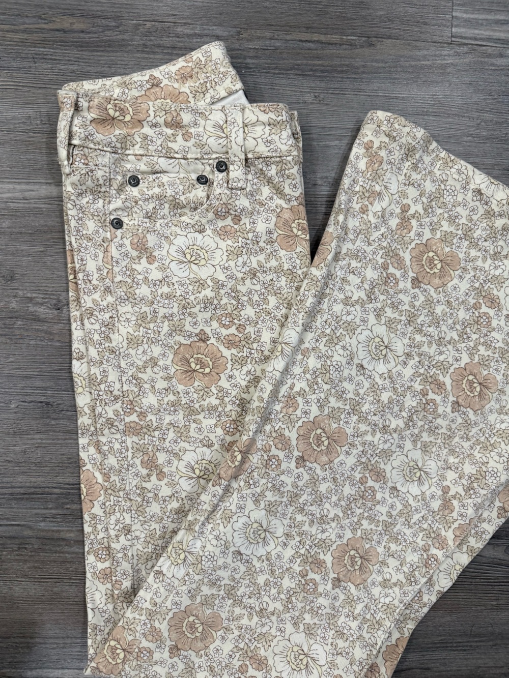 American Eagle Outfitters Cream & Brown Floral Wide Leg Jeans